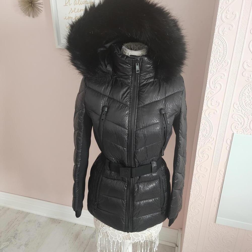 NWOT Michael Kors Faux Fur Trim Belted PufferJacket $375 New Small